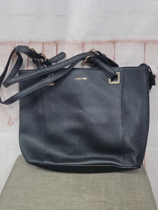 Calvin Klein Handbags - Calvin Klein Black Faux-Leather Shoulder Bag with Gold Accents